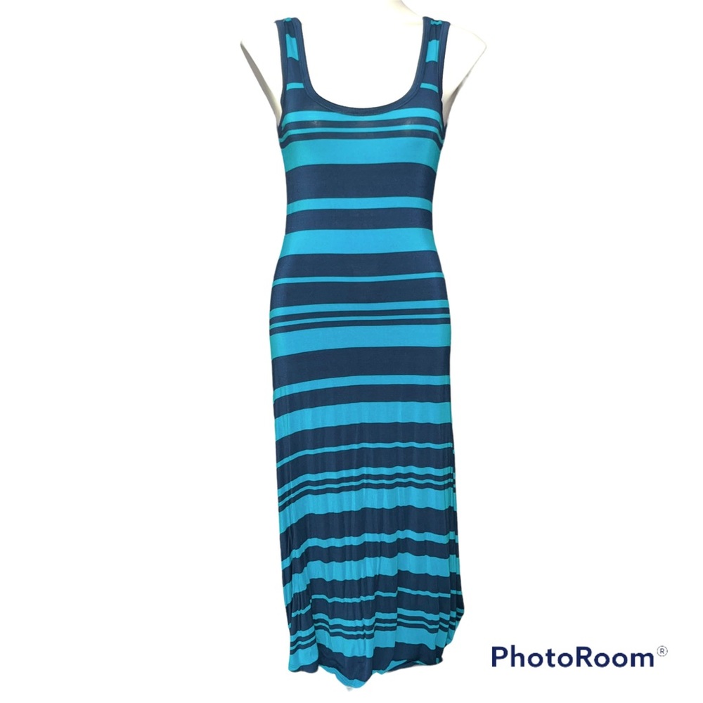 Calvin Klein Navy Blue & Turquoise Stripe Sleeveless Maxi Dress - Size 4